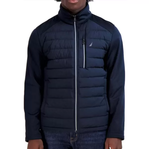 Nautica Mens Mixed Media Softshell Jacket Long Sleeve Quilted CoatNavy