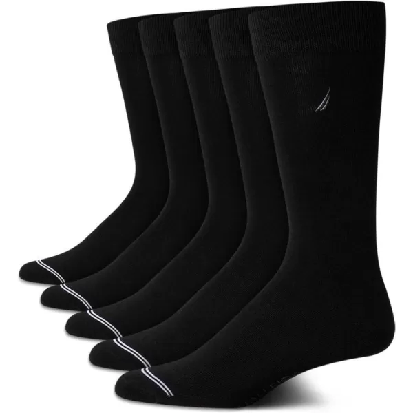 Nautica Mens Moisture Wicking Dress Socks with Stay Up Cuff 5 PackAll Black