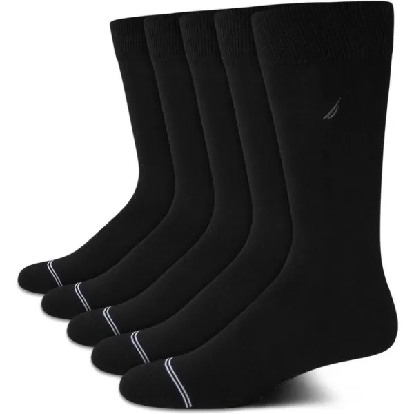 Nautica Mens Moisture Wicking Dress Socks with Stay Up Cuff 5 PackBlack Flat Knit