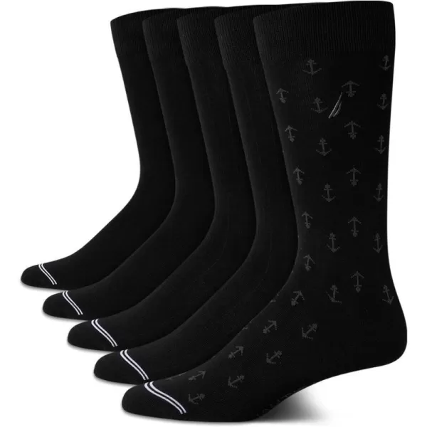 Nautica Mens Moisture Wicking Dress Socks with Stay Up Cuff 5 PackBlack Logo