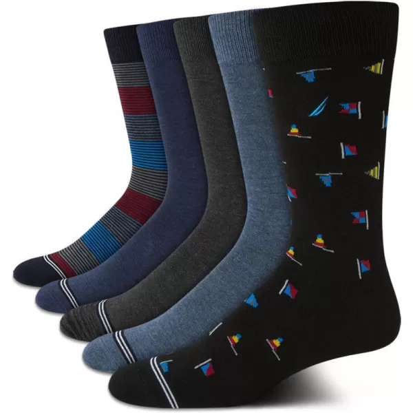 Nautica Mens Moisture Wicking Dress Socks with Stay Up Cuff 5 PackBlackBlue Multi