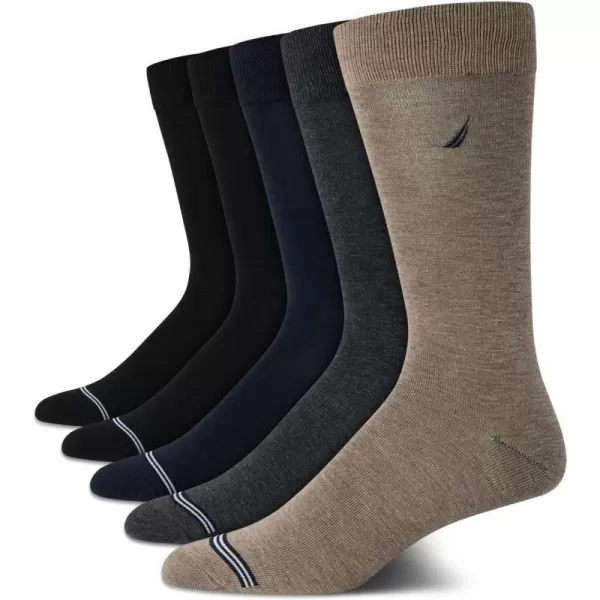 Nautica Mens Moisture Wicking Dress Socks with Stay Up Cuff 5 PackBrown Heather