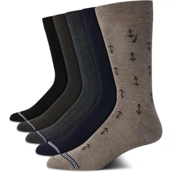 Nautica Mens Moisture Wicking Dress Socks with Stay Up Cuff 5 PackBrownBlueBlack