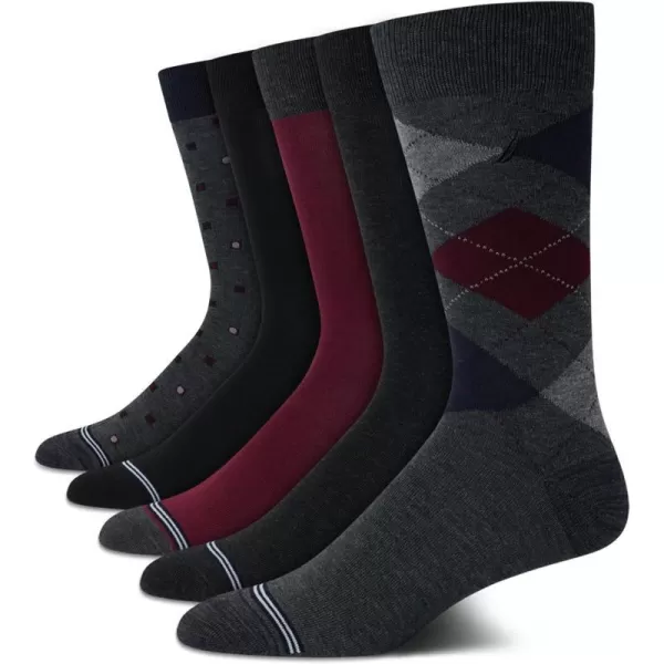 Nautica Mens Moisture Wicking Dress Socks with Stay Up Cuff 5 PackDark Grey Heather