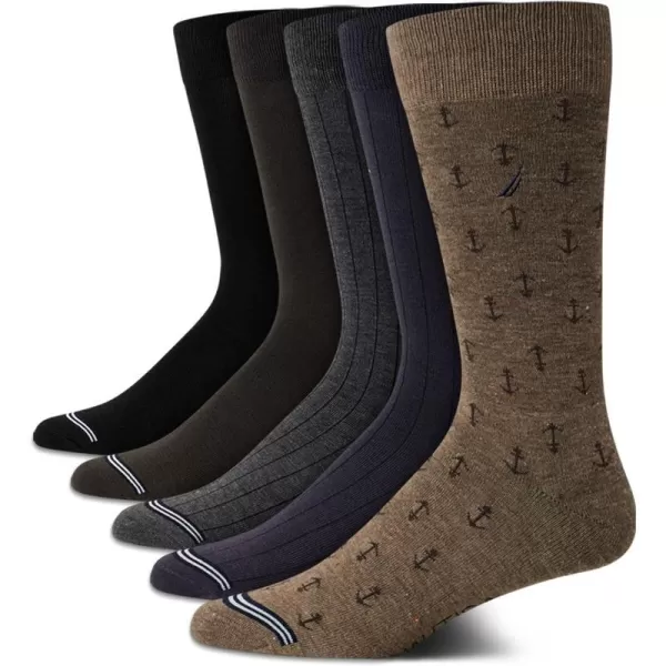 Nautica Mens Moisture Wicking Dress Socks with Stay Up Cuff 5 PackKhakiNavyBlack