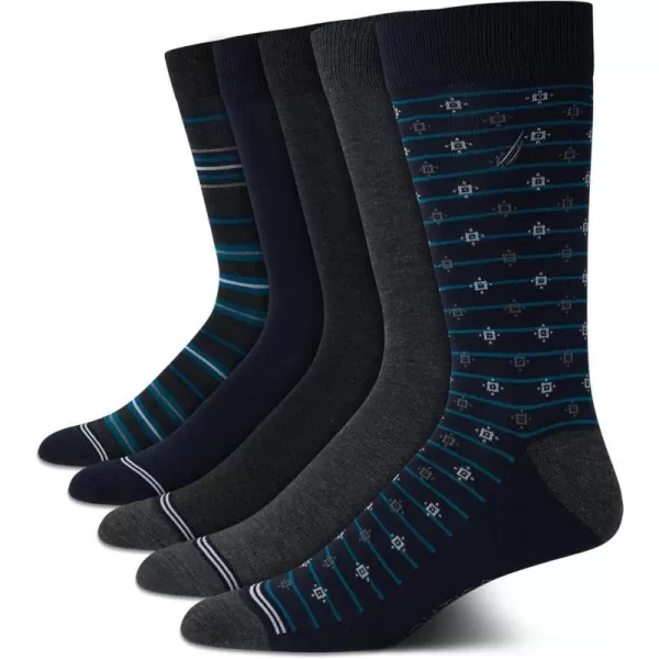 Nautica Mens Moisture Wicking Dress Socks with Stay Up Cuff 5 PackNavy Pattern