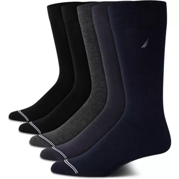 Nautica Mens Moisture Wicking Dress Socks with Stay Up Cuff 5 PackNavyGreyBlack