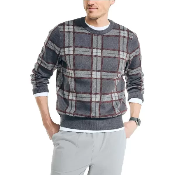 Nautica Mens Navtech Plaid Jacquard Crewneck SweaterCarbon