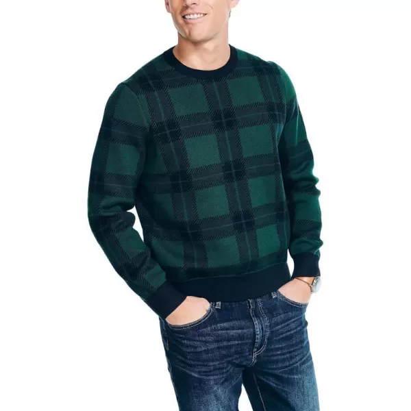 Nautica Mens Navtech Plaid Jacquard Crewneck SweaterNavy Seas