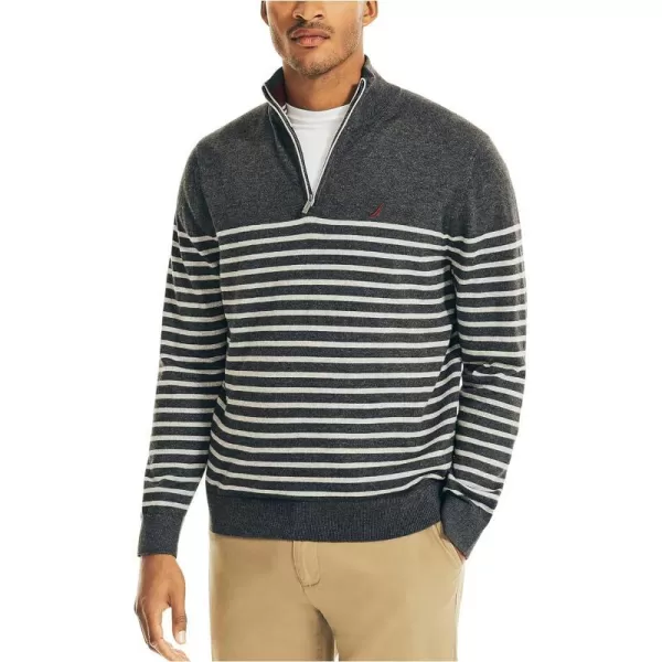 Nautica Mens Navtech Striped QuarterZip SweaterCharcoal Heather