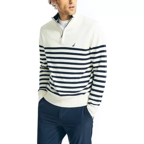 Nautica Mens Navtech Striped QuarterZip SweaterSail Cream