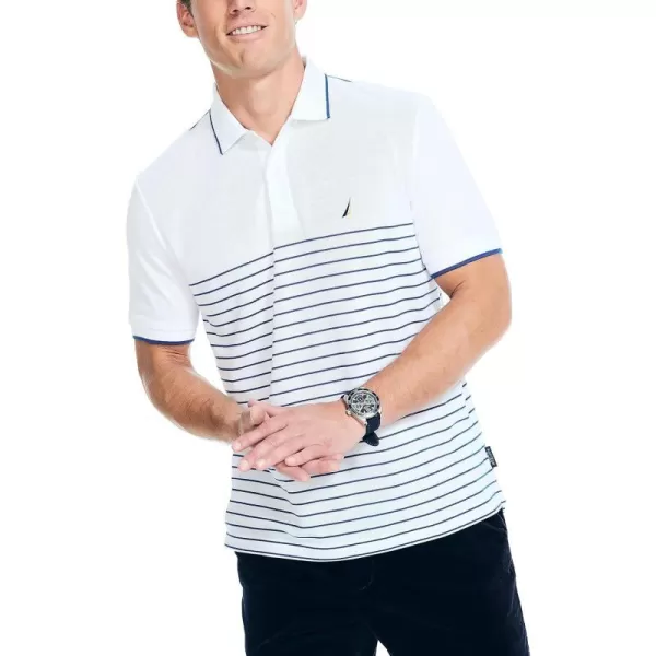 Nautica Mens Navtech Sustainably Crafted Striped Classic Fit PoloBright White