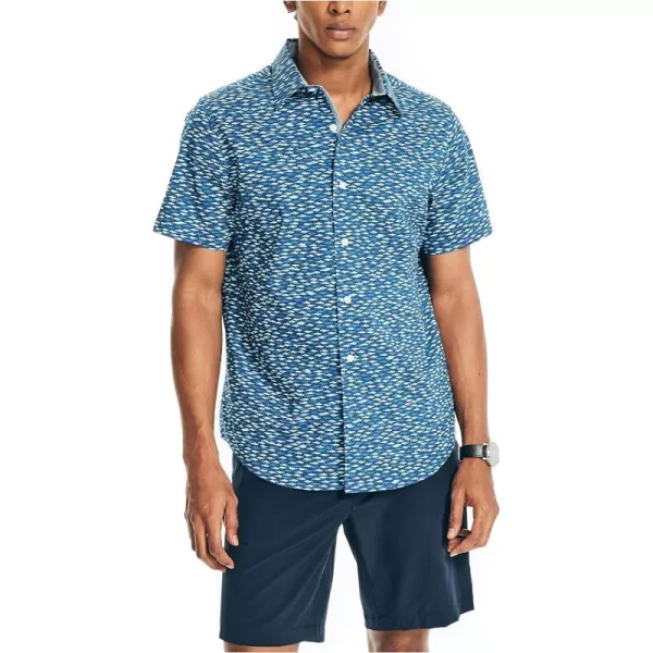 Nautica Mens Navtech Trim Fit Printed ShortSleeve ShirtShark Blue