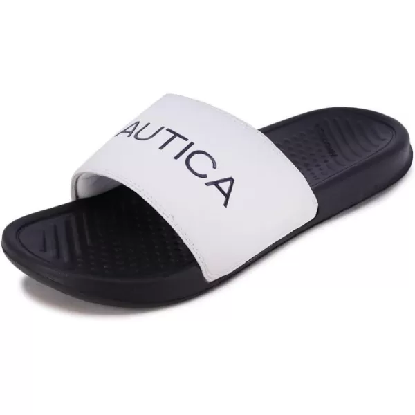 Nautica Mens Open Toe Slide Sandals  Comfortable Indoor amp Outdoor Shower SlippersWhite Bretton