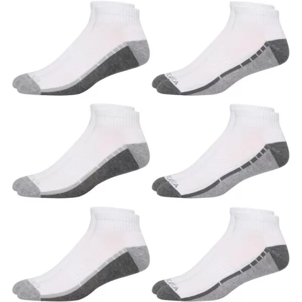 Nautica Mens Performance Quarter Socks with Cushioned Comfort 6 PackWhiteGray