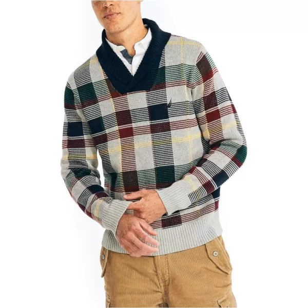 Nautica Mens Plaid Jacquard ShawlNeck SweaterNavy