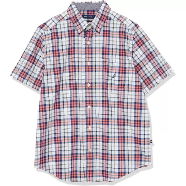 Nautica Mens Plaid Poplin ShortSleeve ShirtBright White