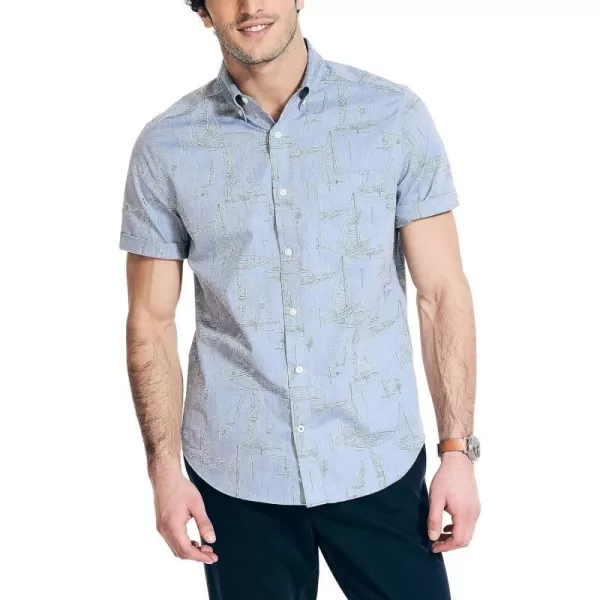 Nautica Mens Printed Chambray ShortSleeve ShirtEnsign Blue