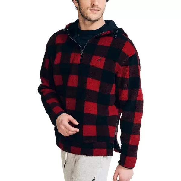 Nautica Mens Printed Faux Shearling QuarterZip HoodieNautica Red