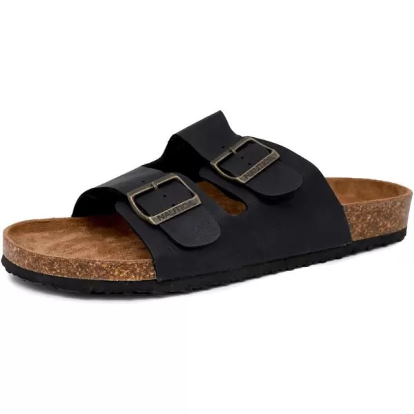 Nautica Mens Sandals  Casual Slides with 2 Adjustable Buckle Straps and Cork Footbed for Ultimate Comfort and StyleBlack Tumbledtriun