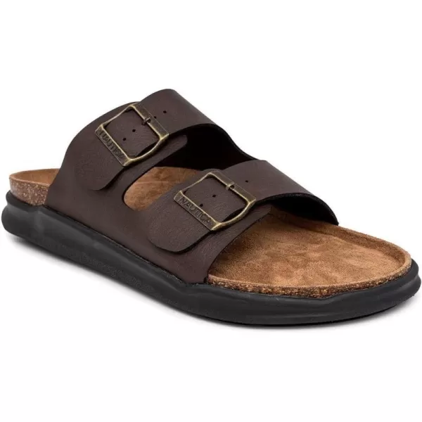 Nautica Mens Sandals  Casual Slides with 2 Adjustable Buckle Straps and Cork Footbed for Ultimate Comfort and StyleBrown Black