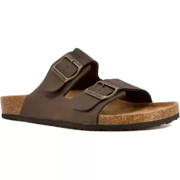 Nautica Mens Sandals  Casual Slides with 2 Adjustable Buckle Straps and Cork Footbed for Ultimate Comfort and StyleBrown Tumbledtriun