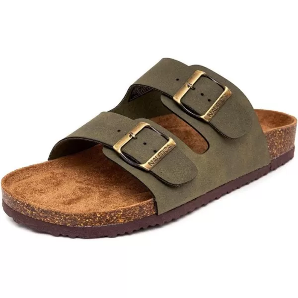 Nautica Mens Sandals  Casual Slides with 2 Adjustable Buckle Straps and Cork Footbed for Ultimate Comfort and StyleOlivetriun