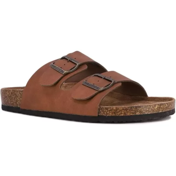 Nautica Mens Sandals  Casual Slides with 2 Adjustable Buckle Straps and Cork Footbed for Ultimate Comfort and StyleTan Tumbledtriun