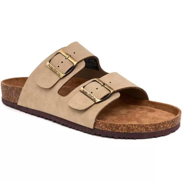 Nautica Mens Sandals  Casual Slides with 2 Adjustable Buckle Straps and Cork Footbed for Ultimate Comfort and StyleTaupetriun