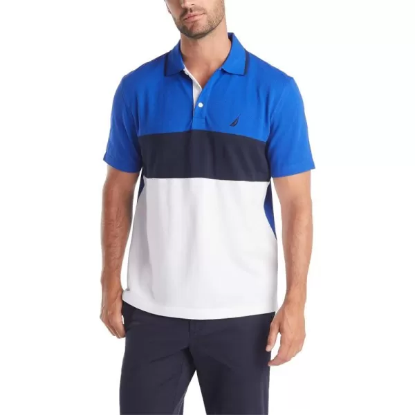 Nautica Mens Short Sleeve 100 Cotton Pique Color Block Polo ShirtBright Cobalt