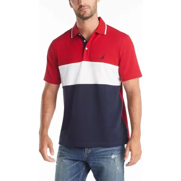 Nautica Mens Short Sleeve 100 Cotton Pique Color Block Polo ShirtNautica Red