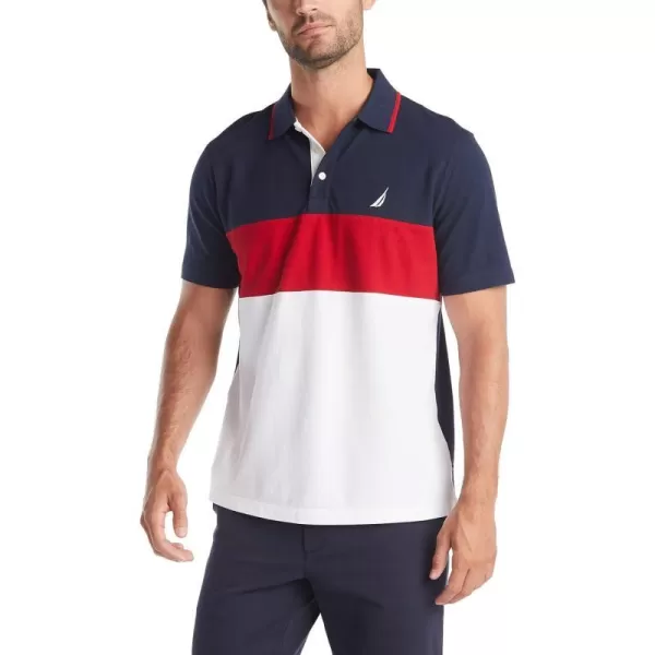 Nautica Mens Short Sleeve 100 Cotton Pique Color Block Polo ShirtNavy