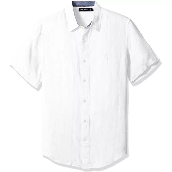 Nautica Mens Short Sleeve Classic Fit Solid Linen Button Down ShirtBright White