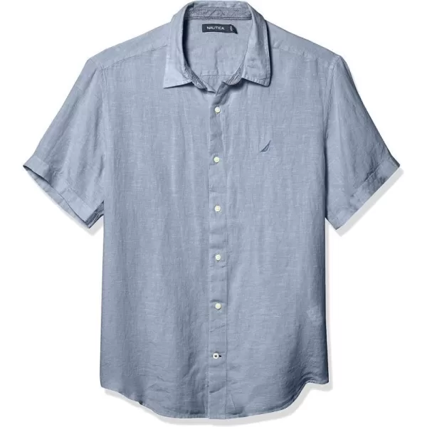 Nautica Mens Short Sleeve Classic Fit Solid Linen Button Down ShirtClear Skies Blue