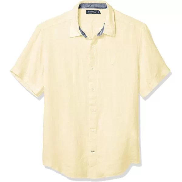 Nautica Mens Short Sleeve Classic Fit Solid Linen Button Down ShirtFrench Vanilla