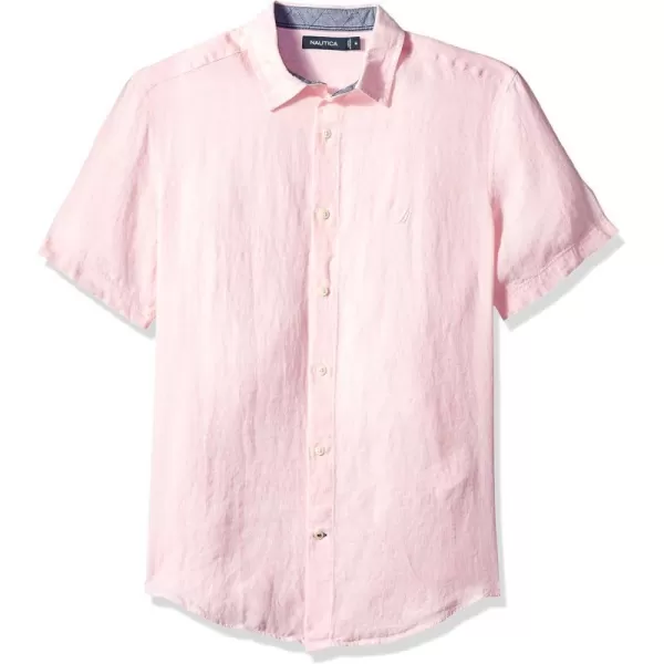 Nautica Mens Short Sleeve Classic Fit Solid Linen Button Down ShirtPeach Glow