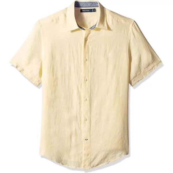 Nautica Mens Short Sleeve Classic Fit Solid Linen Button Down ShirtSunshine