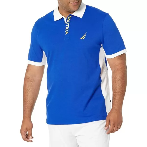 Nautica Mens Short Sleeve Color Block Performance Pique Polo ShirtBright Cobalt