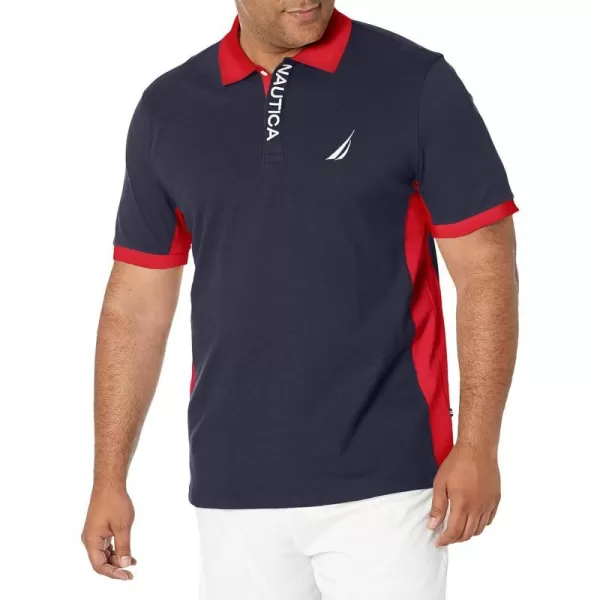 Nautica Mens Short Sleeve Color Block Performance Pique Polo ShirtNavy