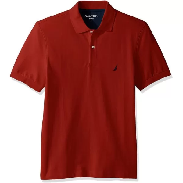 Nautica Mens Short Sleeve Solid Cotton Pique Polo ShirtNautica Red