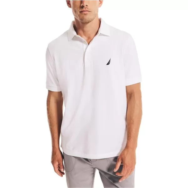 Nautica Mens Short Sleeve Solid Stretch Cotton Pique Polo ShirtBright White