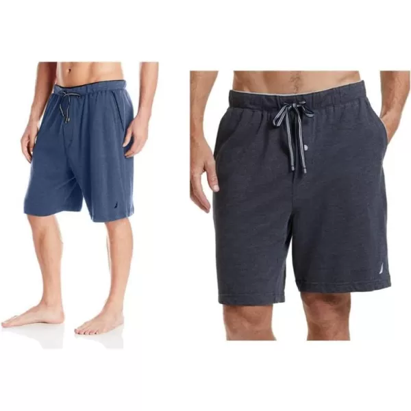 Nautica Mens Soft Knit Elastic Waistband Sleep Lounge ShortBlue Indigo HeatherCharcoal Heather 2 Pack