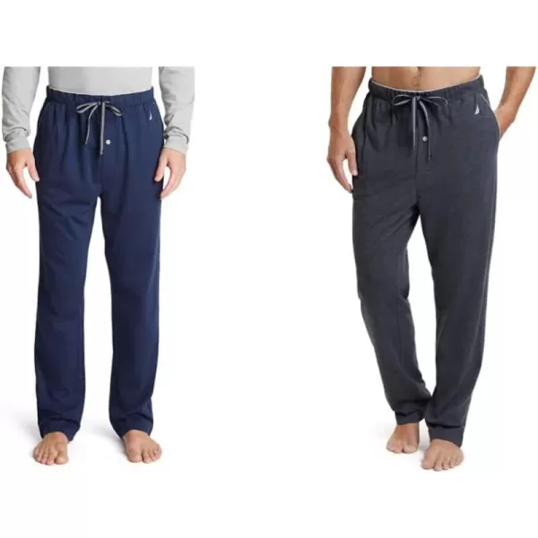 Nautica Mens Soft Knit Sleep Lounge PantNavyCharcoal Heather 2 Pack