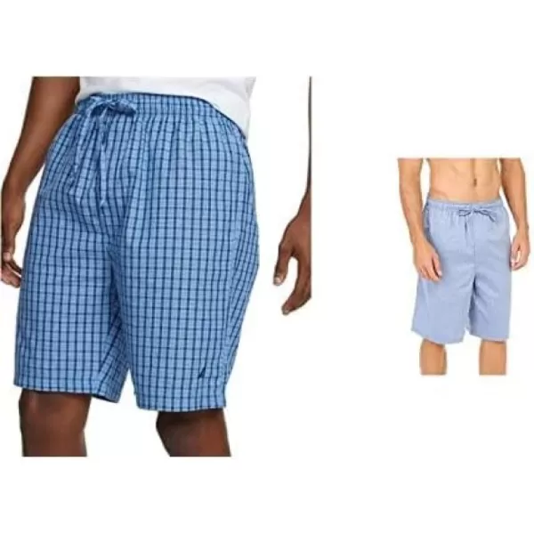 Nautica Mens Soft Woven 100 Cotton Elastic Waistband Sleep Pajama ShortFrench BlueBlue Bone 2 Pack