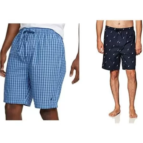 Nautica Mens Soft Woven 100 Cotton Elastic Waistband Sleep Pajama ShortFrench BlueMaritime Navy 2 Pack