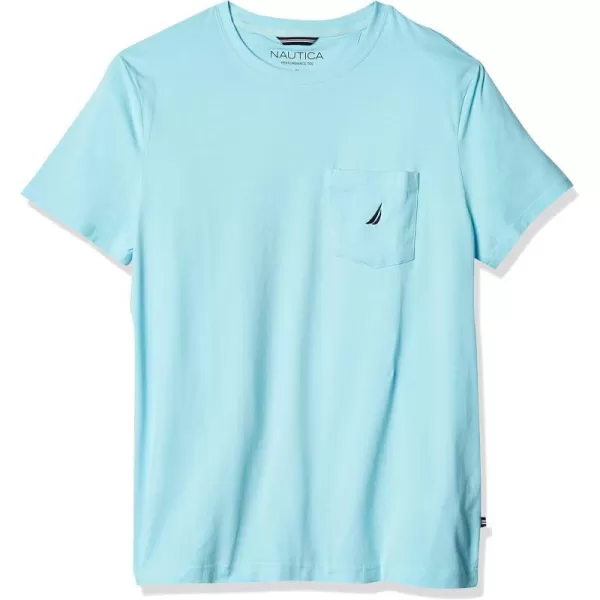 Nautica Mens Solid Crew Neck Short Sleeve Pocket TShirtBright Aqua Blue