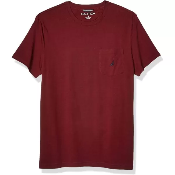 Nautica Mens Solid Crew Neck Short Sleeve Pocket TShirtBurgundy Red