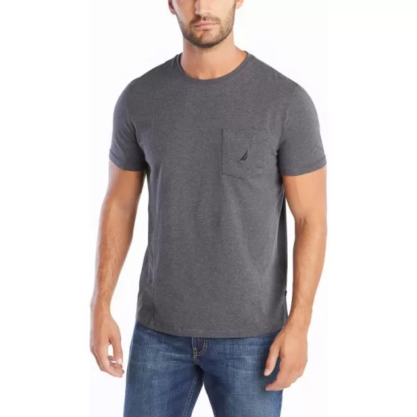 Nautica Mens Solid Crew Neck Short Sleeve Pocket TShirtCharcoal Heather Light