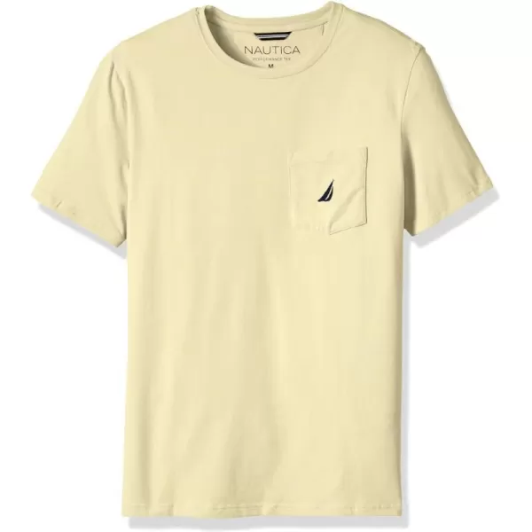 Nautica Mens Solid Crew Neck Short Sleeve Pocket TShirtFrench Vanilla