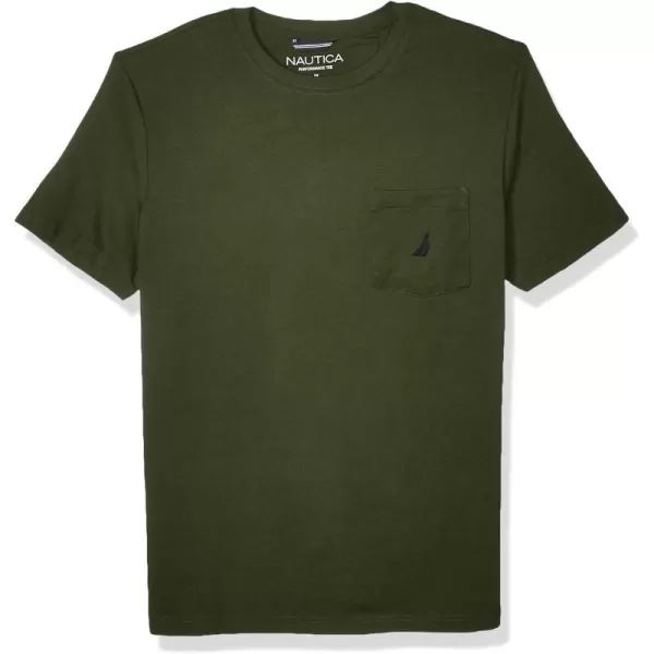 Nautica Mens Solid Crew Neck Short Sleeve Pocket TShirtGreen Pine Forest